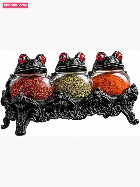 Other - Gothic Spice Jars Set with Frog Lids & Stand